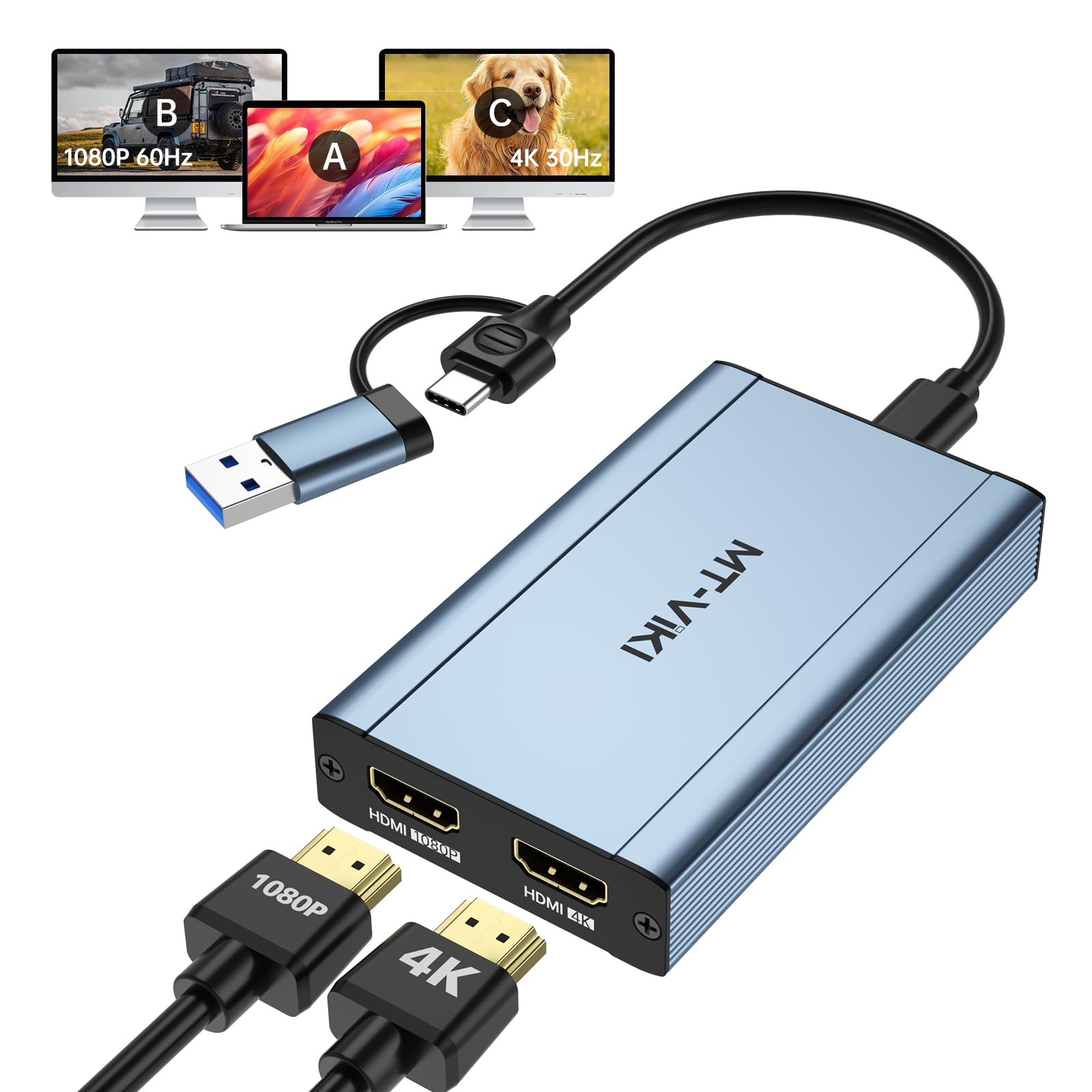 Amazon.com: MT-VIKI HDMI Splitter Extended Display for Dual